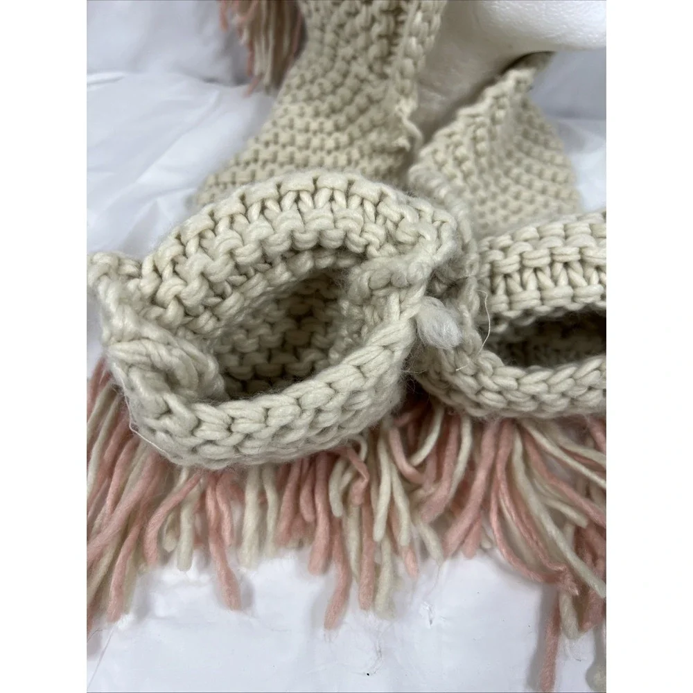 Girl's Crochet Hooded Scarf with‎ Ears/Mane/ Pink/Cream with Pockets